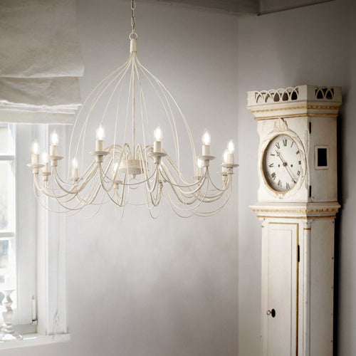 COURT SP | Antique White & Rust Farmhouse Style Candle Chandeliers, 5 & 8 & 12 Lights