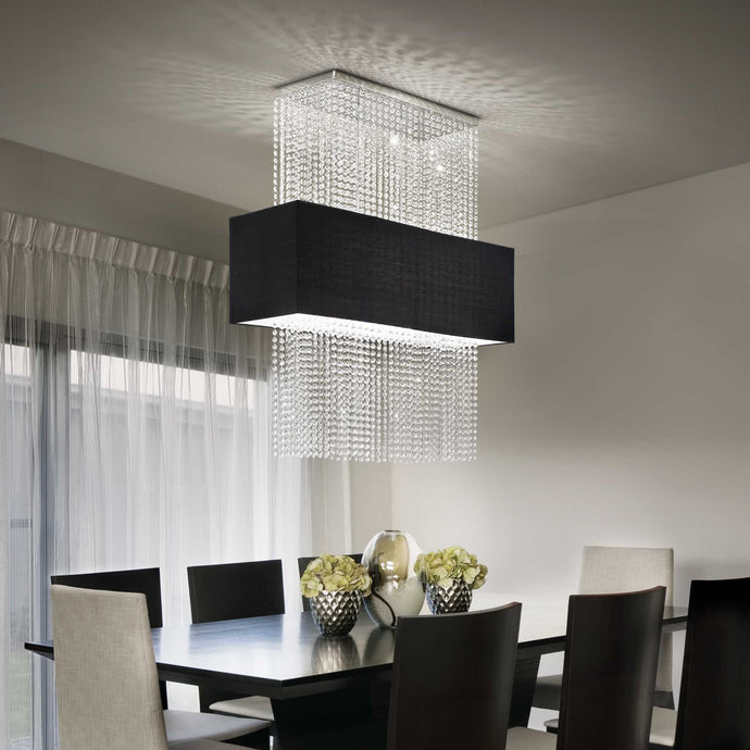 PHOENIX SP5 | Flush Black & White Crystal Raindrop Chandelier Ceiling Light Fitting, Rectangular Design, 5 Lights