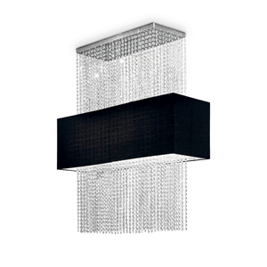 PHOENIX SP5 | Flush Black & White Crystal Raindrop Chandelier Ceiling Light Fitting, Rectangular Design, 5 Lights