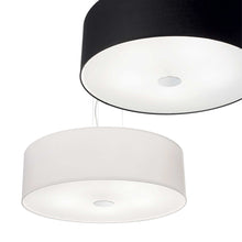 Load image into Gallery viewer, WOODY SP &amp; PL | Flush &amp; Hanging Shaded Drum Pendant Ceiling Light Fitting, Black &amp; White &amp; Wood Design, 4 &amp; 5 Lights