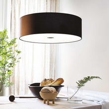 Load image into Gallery viewer, WOODY SP &amp; PL | Flush &amp; Hanging Shaded Drum Pendant Ceiling Light Fitting, Black &amp; White &amp; Wood Design, 4 &amp; 5 Lights