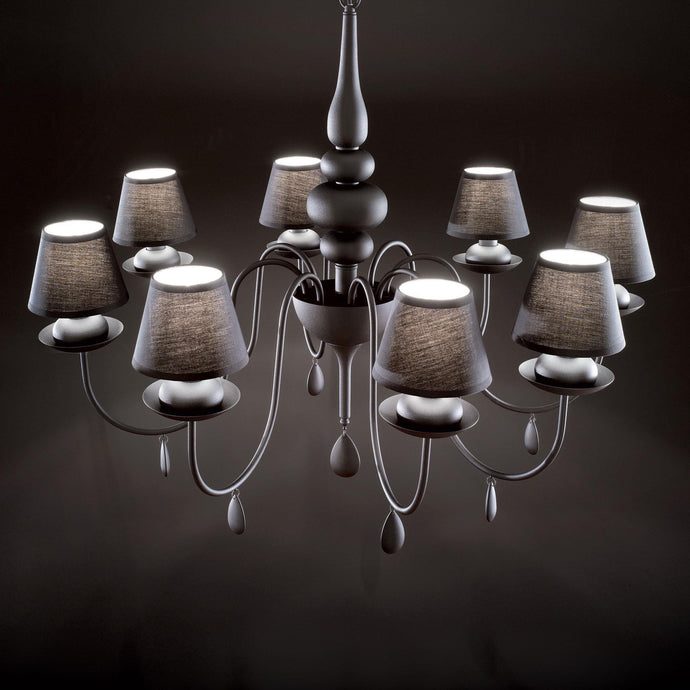 BLANCHE SP | Indoor Shaded Chandelier Ceiling Light Fitting, White & Black Design with Velvet Chain Cover, 6 & 8 Lights