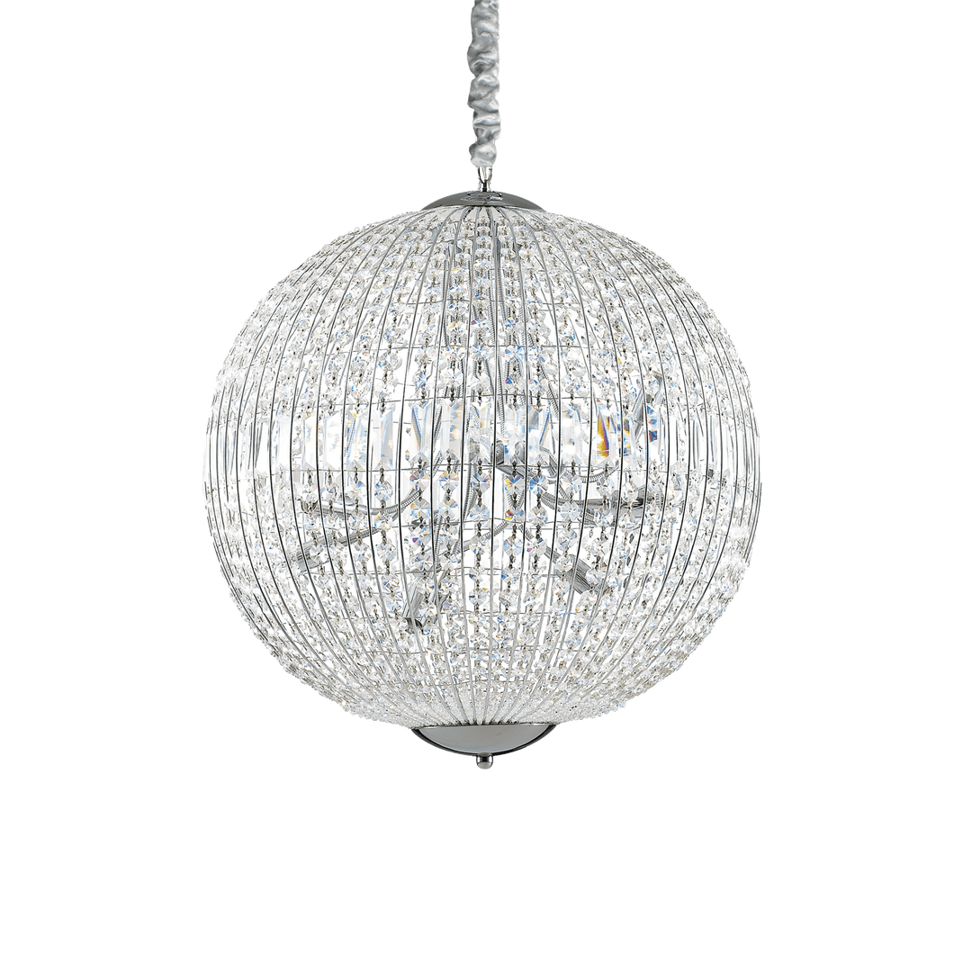 LUXOR SP | Indoor Crystal Globe Ceiling Pendant Chrome Light Fitting, 6 & 8 & 12 Lights