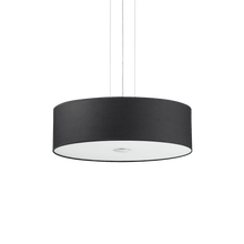Load image into Gallery viewer, WOODY SP &amp; PL | Flush &amp; Hanging Shaded Drum Pendant Ceiling Light Fitting, Black &amp; White &amp; Wood Design, 4 &amp; 5 Lights