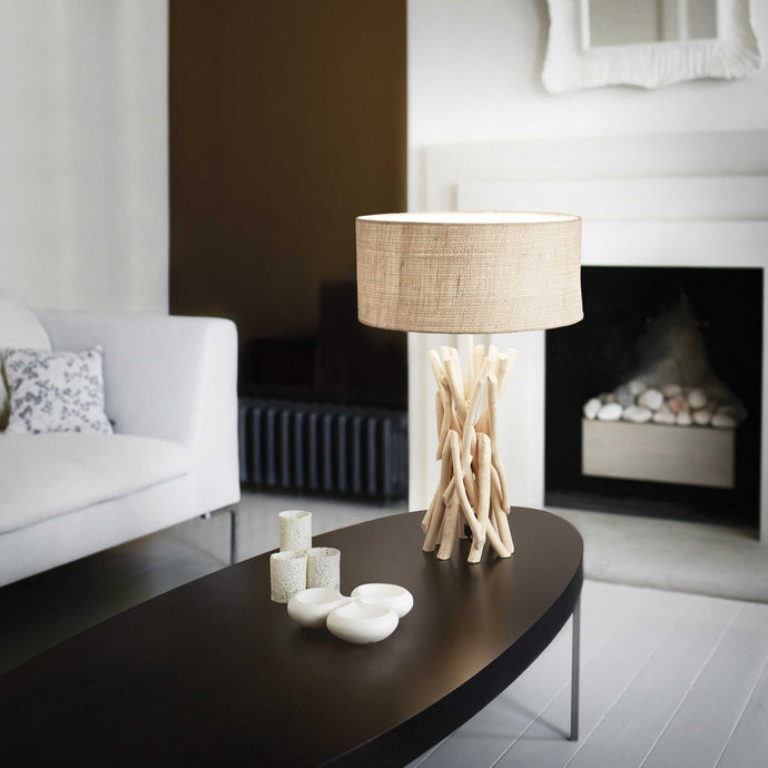 DRIFTWOOD TL1 | Natural Wooden Table Lamp With Fabric Lamp Shade 1 Light