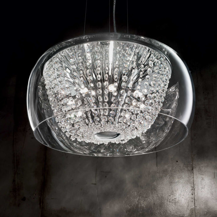 AUDI-61 SP | Indoor Crystal Drum Pendant Ceiling Light Fitting, Chrome Design, 6 & 8 Lights