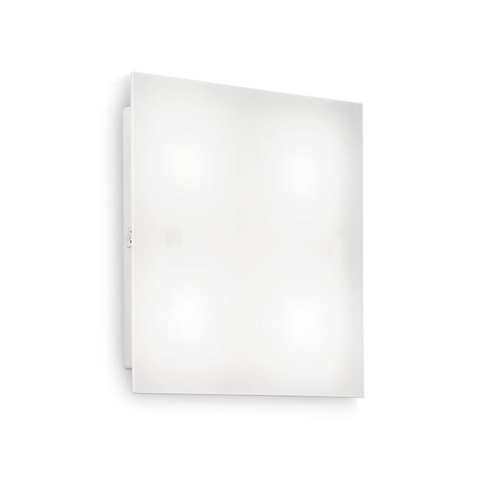 FLAT PL | Indoor Flush Squared White Ceiling Light Fitting, Frosted transparent Acrylic Diffuser Design, 4 Lights