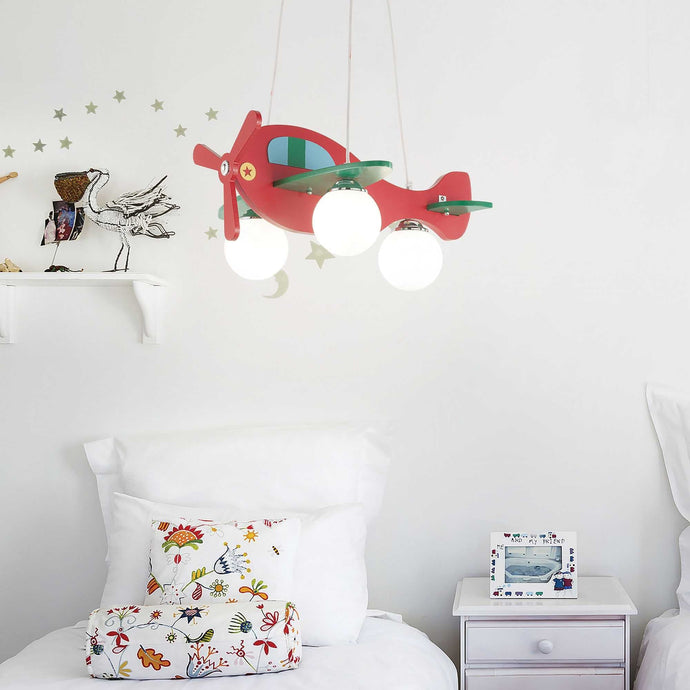 AVION-1 SP3 | Indoor Blue  & Red Kid's Bedroom Aircraft Design Ceiling Light Fitting, 3 Lights