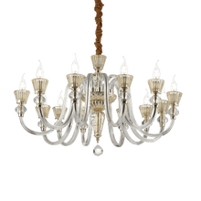 Load image into Gallery viewer, STRAUSS SP18 | Luxurious Glass &amp; Crystal Candle Chandelier Ceiling Light, Velvet Hanger Chain Cover, 6 &amp; 12 &amp; 18 Lights
