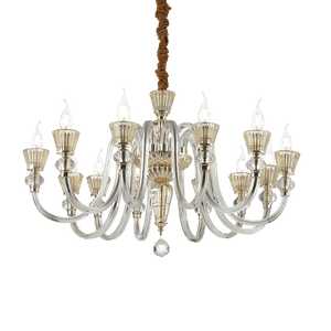 STRAUSS SP18 | Luxurious Glass & Crystal Candle Chandelier Ceiling Light, Velvet Hanger Chain Cover, 6 & 12 & 18 Lights