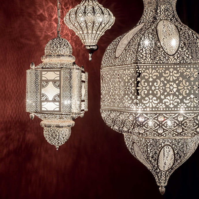 NAWA SP1 | Silver Moroccan Style Lantern Ceiling Lamp Fitting, 1 Light