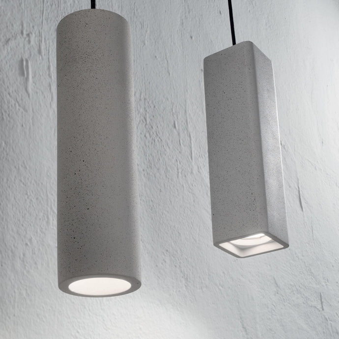 OAK SP & PL | Flush & Hanging Indoor Square & Round Ceiling Pendant Light, White & Concrete Design, 1 Light