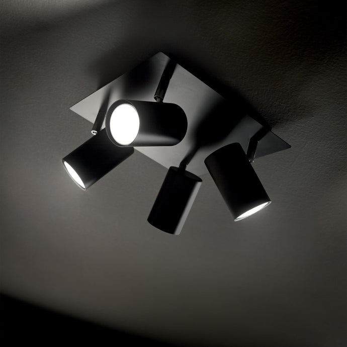 SPOT PL & TRACK | Indoor Flush & Track Spotlight Ceiling Light Fitting, Black & Brass & White Design, 1 & 4 Lights
