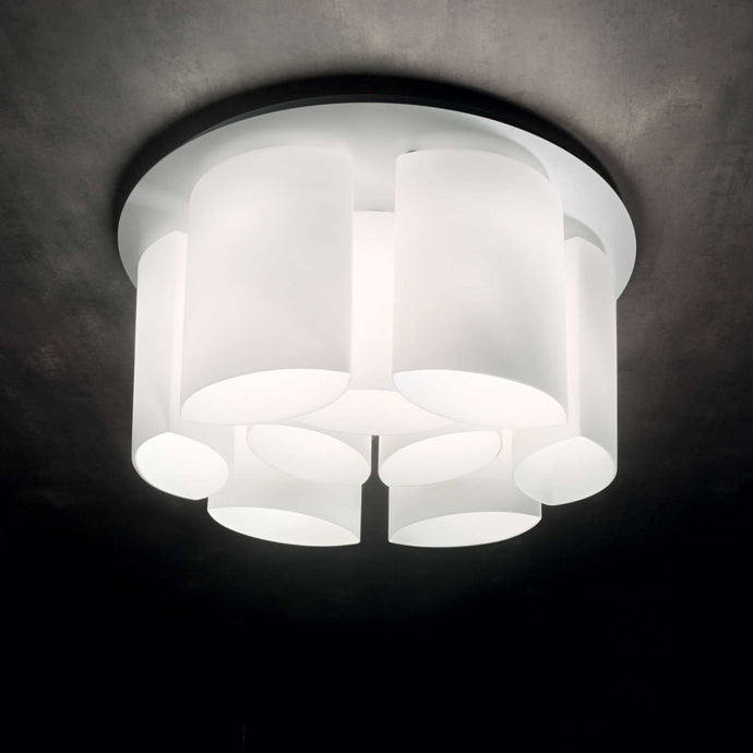 ALMOND PL | Indoor Flush Round Glass Ceiling Light Fitting, 3 & 9 Lights