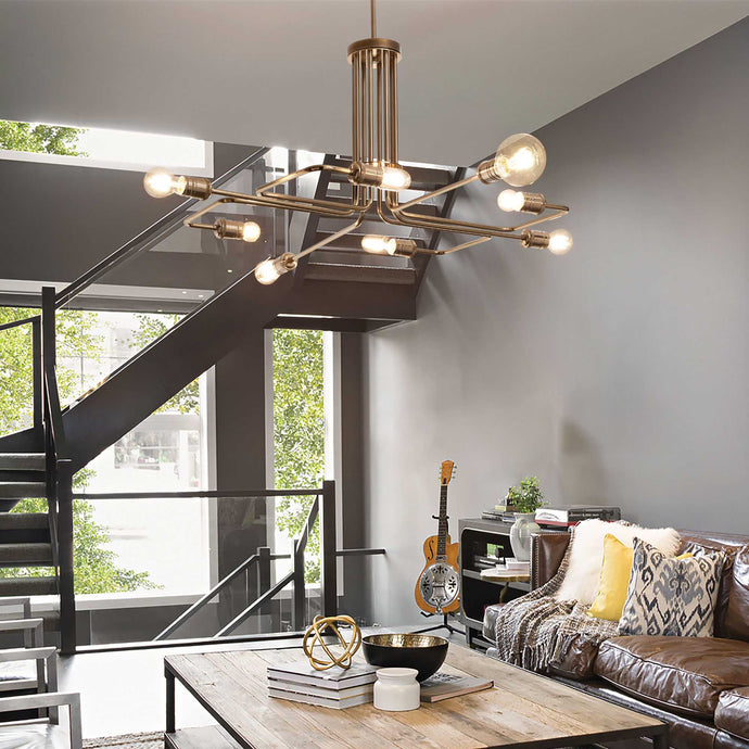 TRIUMPH SP & PL | Black & Brass Sputnik Bulb Chandelier Ceiling Light, 8 Lights