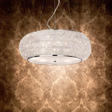 Load image into Gallery viewer, PASHA' SP &amp; PL | Flush &amp; Hanging Drum Crystal Pendant Ceiling Light Fitting, Chrome &amp; Gold Design,  6 &amp; 10 &amp; 14 Lights