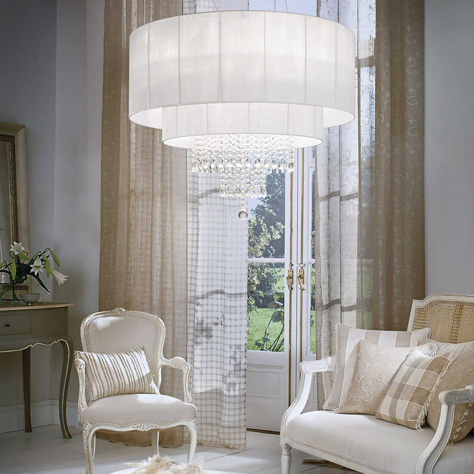 OPERA SP | White Indoor Crystal Shaded Tiered Chandelier Ceiling Light Fitting, 4 & 6 & 10 Lights