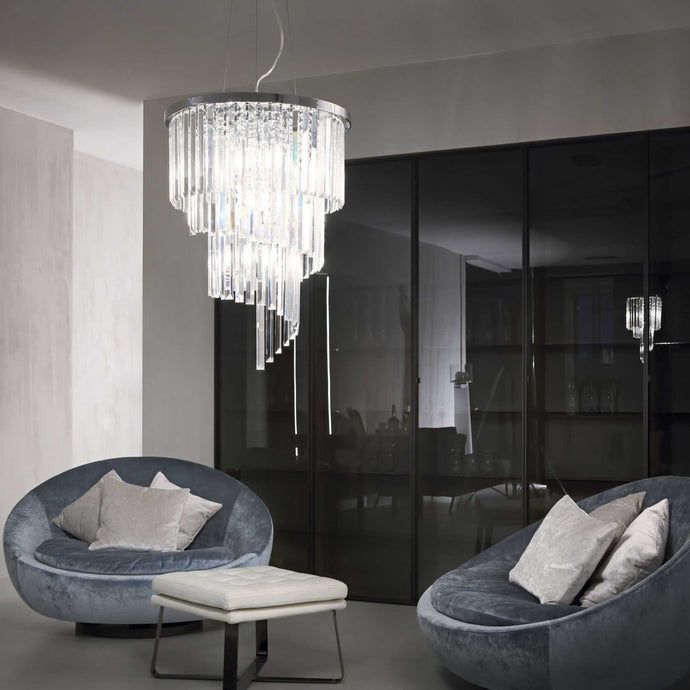 CARLTON SP | Entryway Chrome & Gold Tiered Crystal Chandelier Light Fitting, 8 & 12 Lights