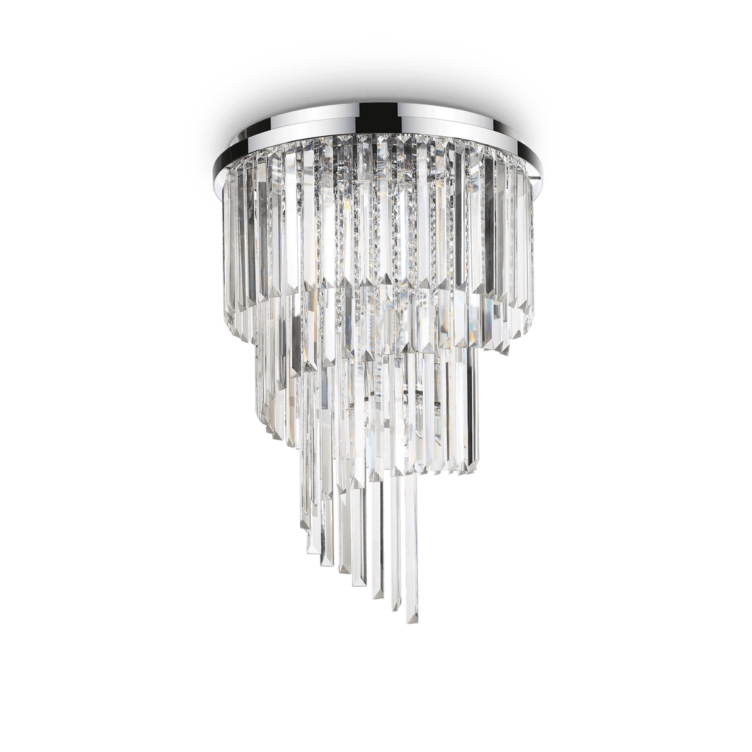 CARLTON PL | Chrome & Gold Flush Tiered Crystal Chandelier Ceiling Light Fitting, 8 & 12 Lights