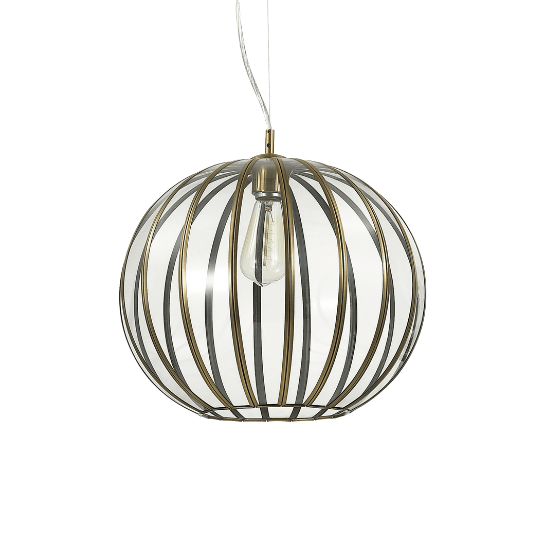 RONDO SP1 | Indoor Hanging Antique Brass Glass Globe Pendant, Ceiling Light Fitting, Big & Small Design, 1 Light