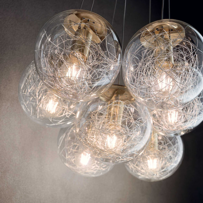 MAPA SAT SP | Indoor Brass & Nickel Multiple Pendants Ceiling Light Fitting, 3 & 7 Lights.