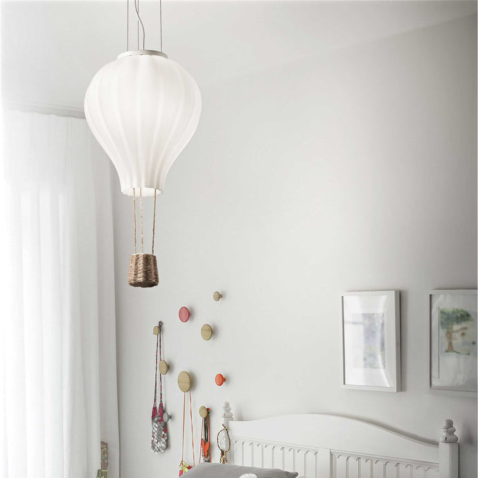 DREAM BIG SP1 | Hot Air Balloon Ceiling Pendant Light with White Glass Diffuser & Rope Basket, 1 Light, E27