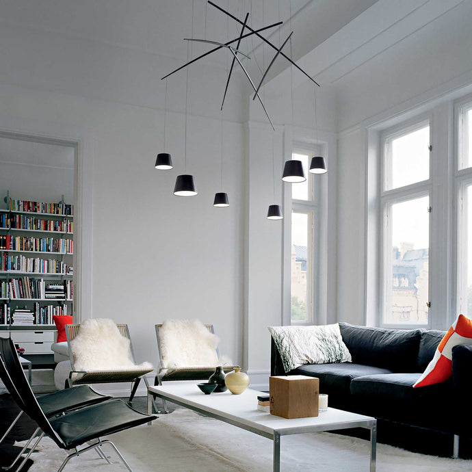 FISH SP6 | Black & White Multiple Pendant LED Ceiling Light Fitting, 6 Lights