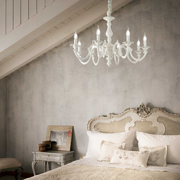 JUSTINE SP8 - SP6 | Candle Metal Framed Chandelier Lights - Matt White - 6 & 8 Ceiling Lights