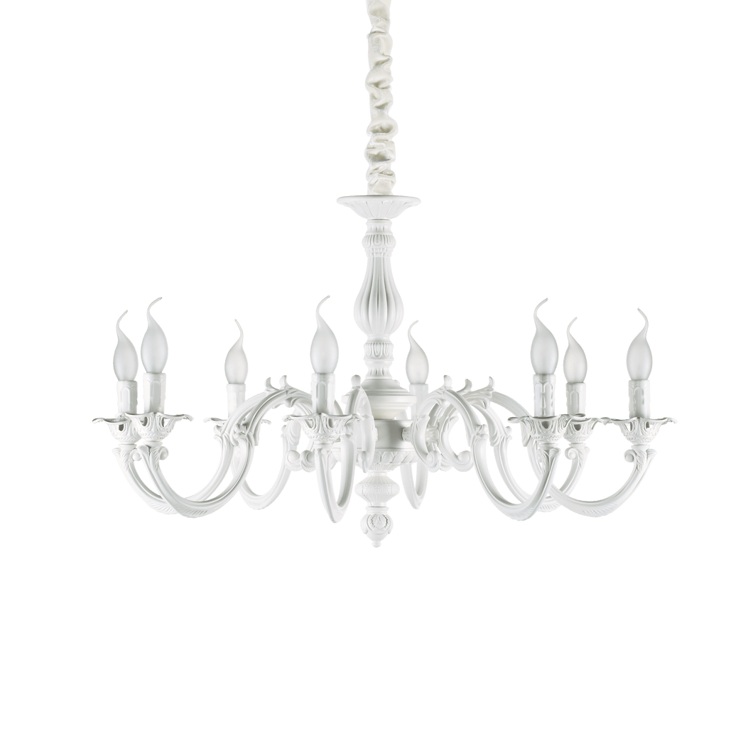 JUSTINE SP8 - SP6 | Candle Metal Framed Chandelier Lights - Matt White - 6 & 8 Ceiling Lights