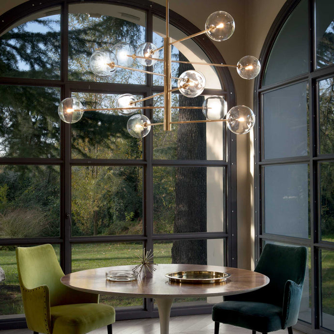 EQUINOXE SP12 | Modern Brass & Chrome Globe Pendant Chandelier Ceiling Light Fitting, 12 Lights