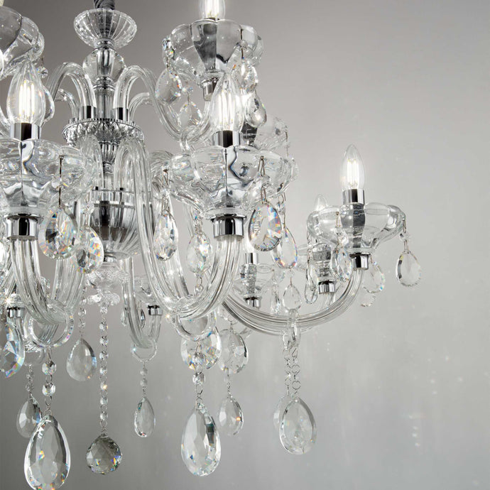 CONTINENTAL SP12 | Clear Crystal & Glass Candle Style Chandelier, 12 Lights