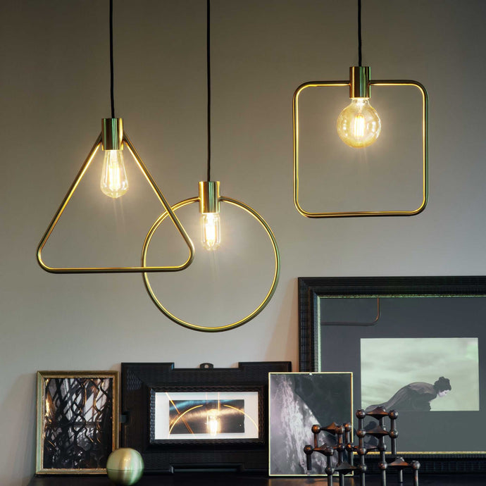 ABC SP1 | Indoor Brass Bulb pendant, Ceiling Light Fitting, Round & Square & Triangle Design, 1 Light