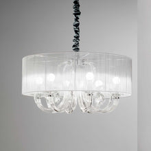 Load image into Gallery viewer, SWAN SP | Silver &amp; White Shaded Crystal Drum Chandelier Ceiling Light Fitting, 3 &amp; 6 Lights