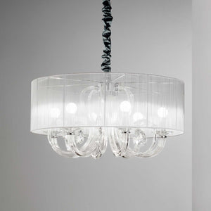 SWAN SP | Silver & White Shaded Crystal Drum Chandelier Ceiling Light Fitting, 3 & 6 Lights