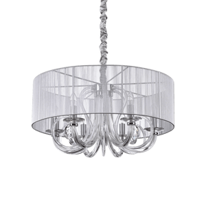 SWAN SP | Silver & White Shaded Crystal Drum Chandelier Ceiling Light Fitting, 3 & 6 Lights