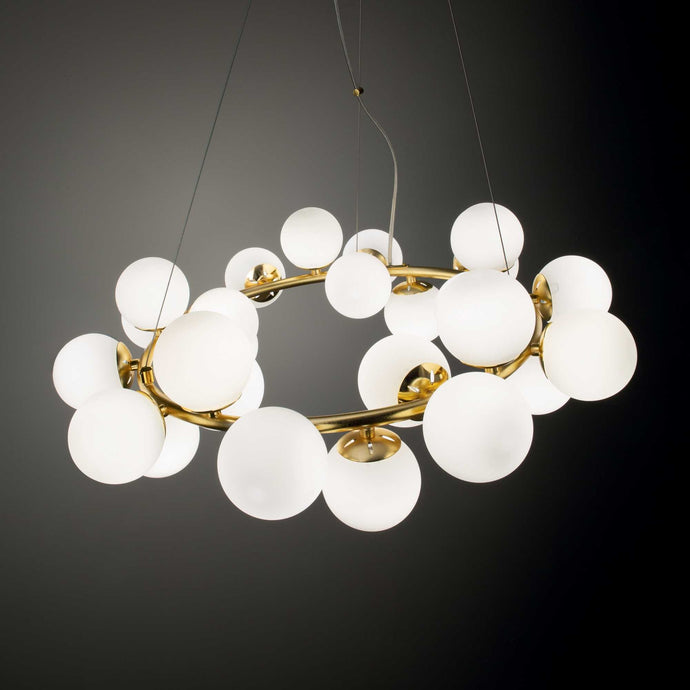 DNA SP25 | White Modern Chandelier Ceiling Light Fitting, Golden Frame, 25 Lights