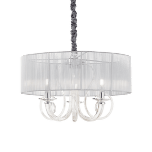 SWAN SP | Silver & White Shaded Crystal Drum Chandelier Ceiling Light Fitting, 3 & 6 Lights