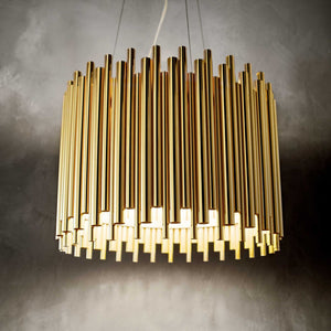 PAN SP5 | Golden Abstract Drum Pendant Ceiling Light Fitting, 5 Lights