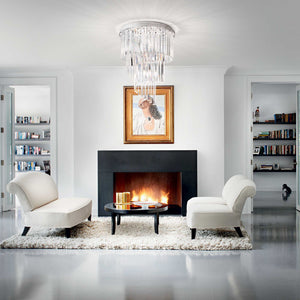 CARLTON PL | Chrome & Gold Flush Tiered Crystal Chandelier Ceiling Light Fitting, 8 & 12 Lights