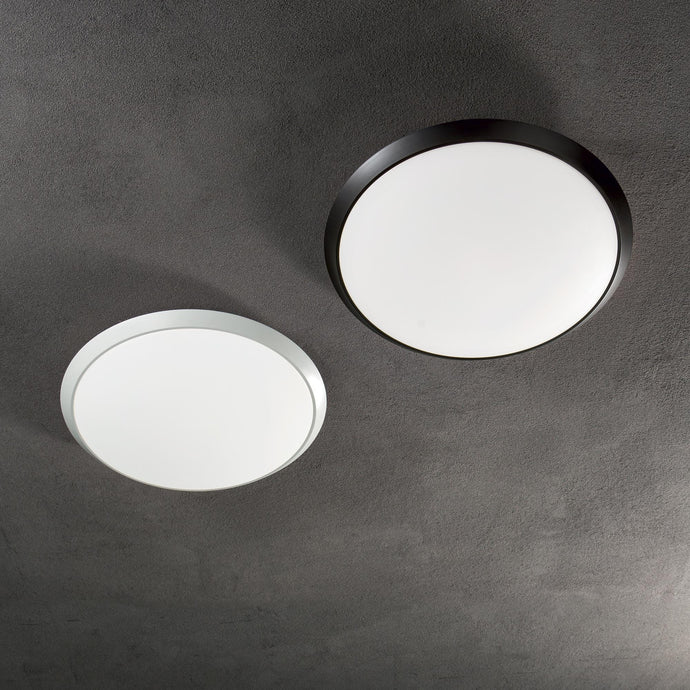 GEM PL | Indoor Black & White Circular Flush LED Opal Diffuser, Ceiling Light Fitting, 1 Light