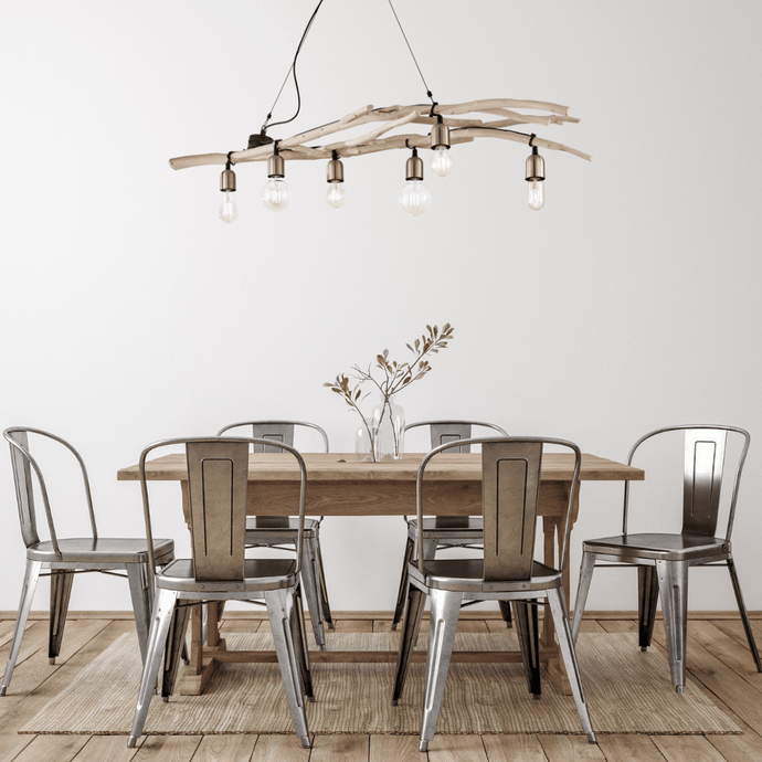 DRIFTWOOD SP6 | Natural Wooden Multiple Pendant Bar Ceiling Lights Farmhouse Style 6 Lights E27