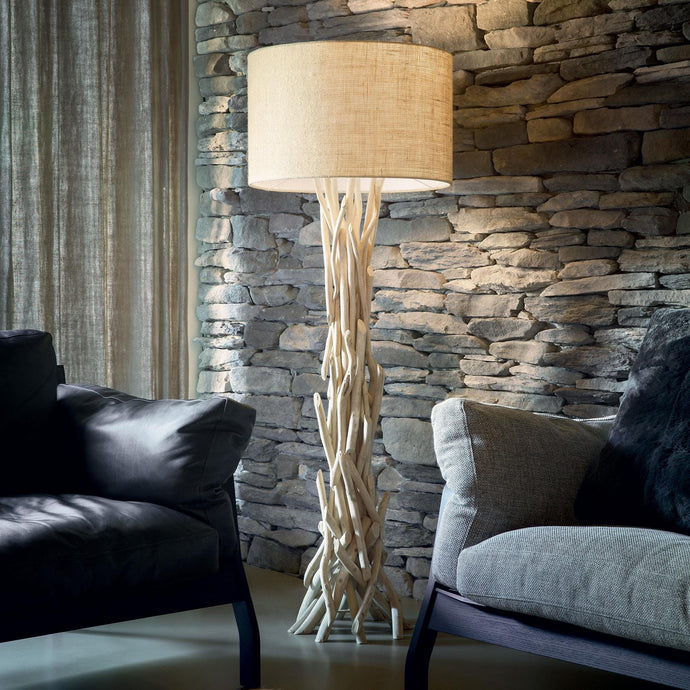 DRIFTWOOD Range PT1 | Natural Wood Floor Lamp with Canvas Fabric Shade, Driftwood Style, 1 Light, E27 Bulb