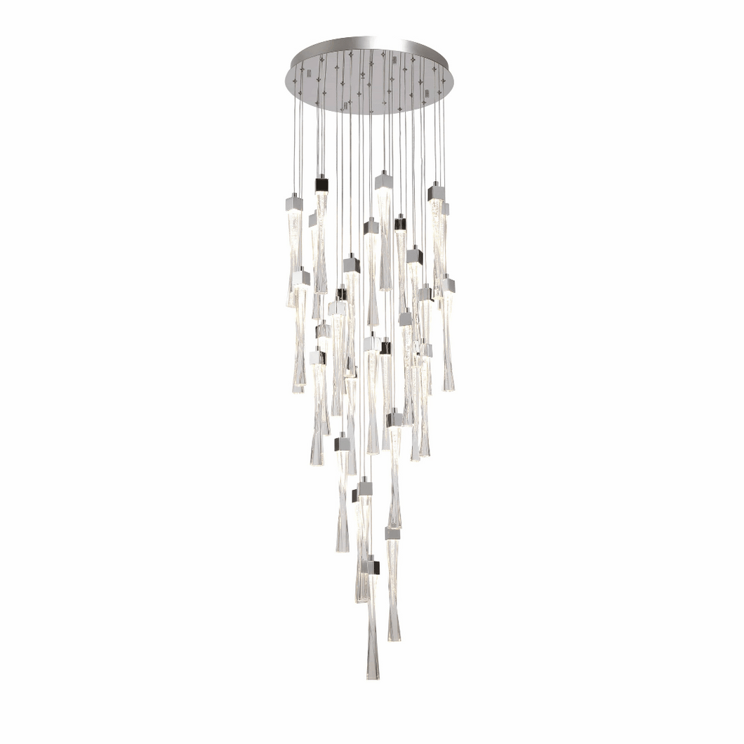 Cascade Plus PD20202 | Indoor Chrome & Clear Glass Multiple pendant Ceiling Light Fitting, 1,3, 5, 10, & 30 Lights