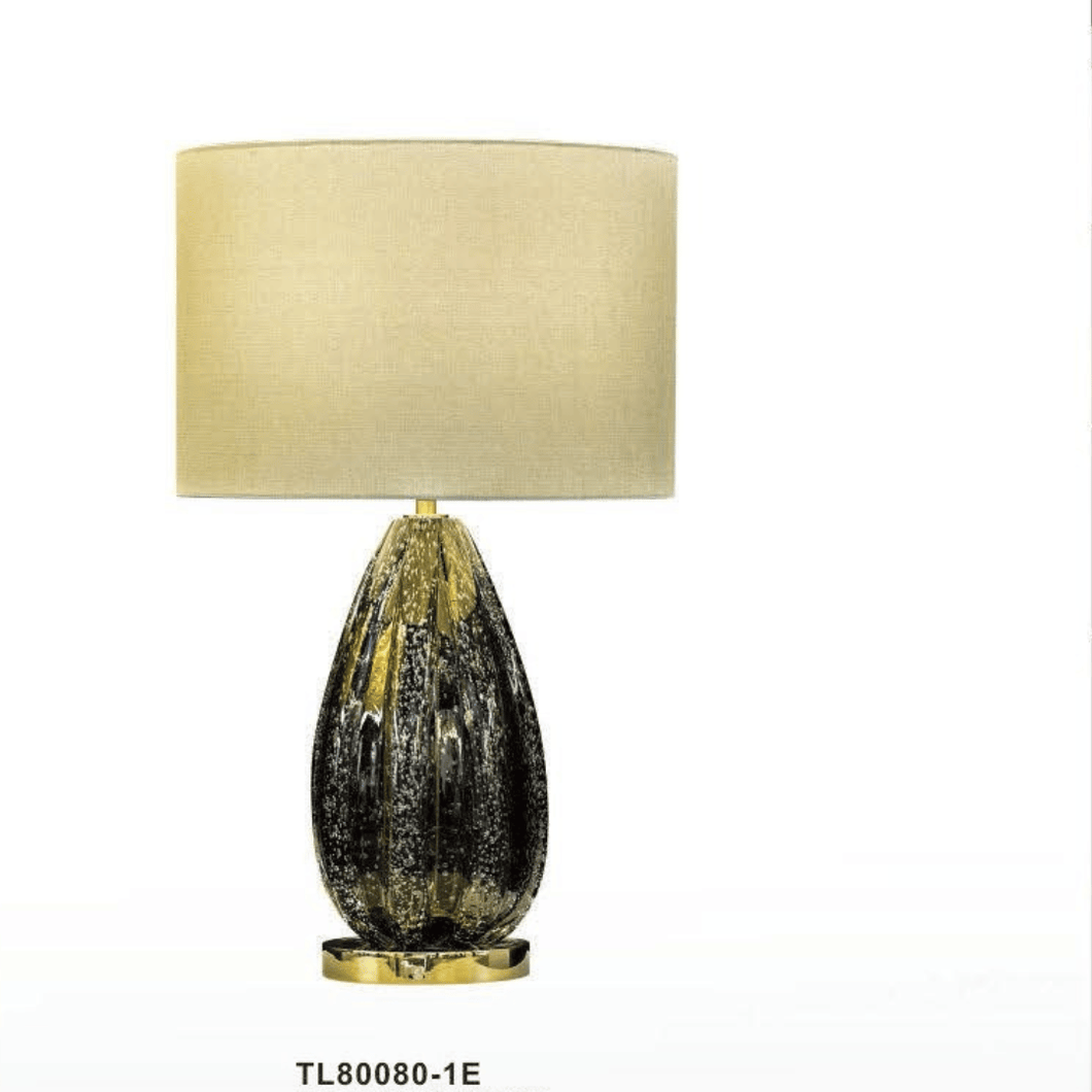 TL80080-1E | Polished Brass & Black Base Table Lamp with Cotton White Shallow Drum Shade, 1 Light